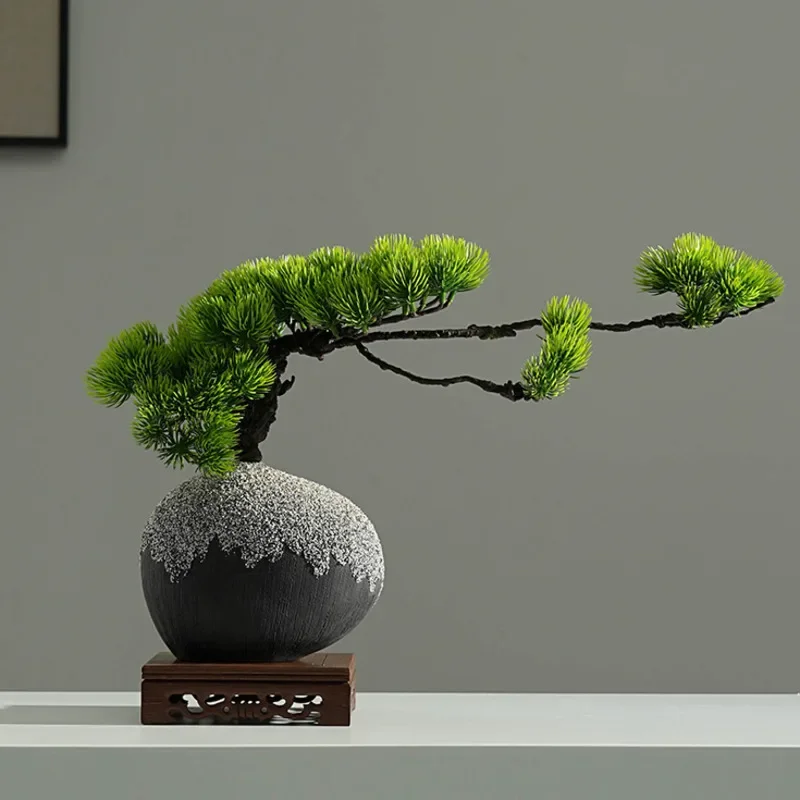 New Chinese Zen Greeting Pine Ornaments Living Room Porch Fake Tree Decoration Study Bo Ancient Tea Room Desk Accessories