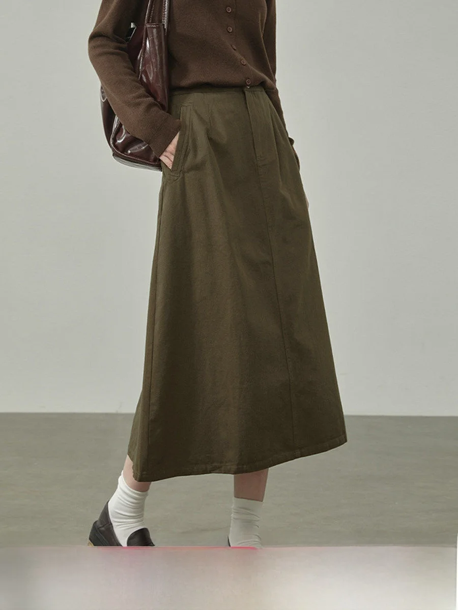 

High Waist Coffee Color A-Line Skirt Women's Spring New Style Slimming Commute Korean Version No Cotton Fabric