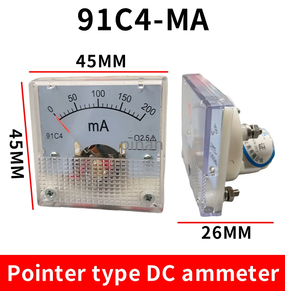 91C4- mA DC Pointer type milliammeter 1mA 5mA 10mA 50mA 100mA 200mA 300mA 500mA Analog Mechanics Plate table Ammeter