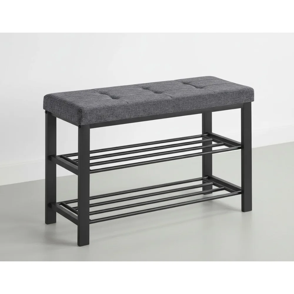 

Modern Shoe Storage Bench with Cushion, 2-Tier Entryway Seat for Living Room Bedroom, Space-Saving Organizer
