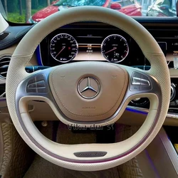 Hand-stitched Off white Genuine Leather non-slip Car Steering Wheel Cover For Mercedes Benz S-Class W222 2013-2017