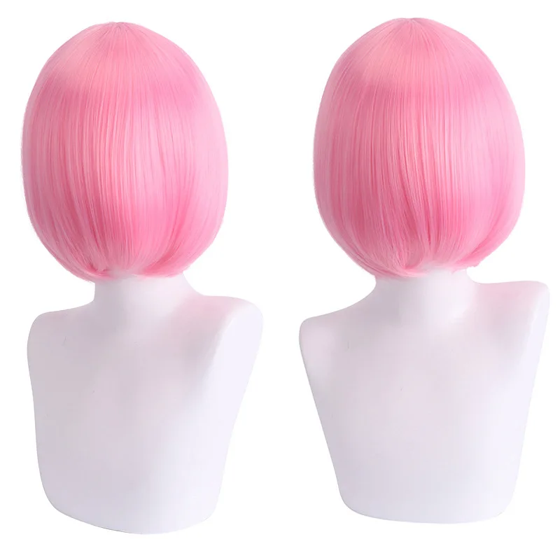 Cosplay Wig Fiber Synthetic Wig HSIU Short Bob Wig Straight Hair Golden Pink Red Blue Purple for Women Color Wig+Free Wig Cap