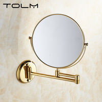 TOLM-High Quality Gold 8 Inch Mirror Wall Mounted Bathroom Makeup Mirror Extending Folding Double Sided Bathroom MirrorRotating