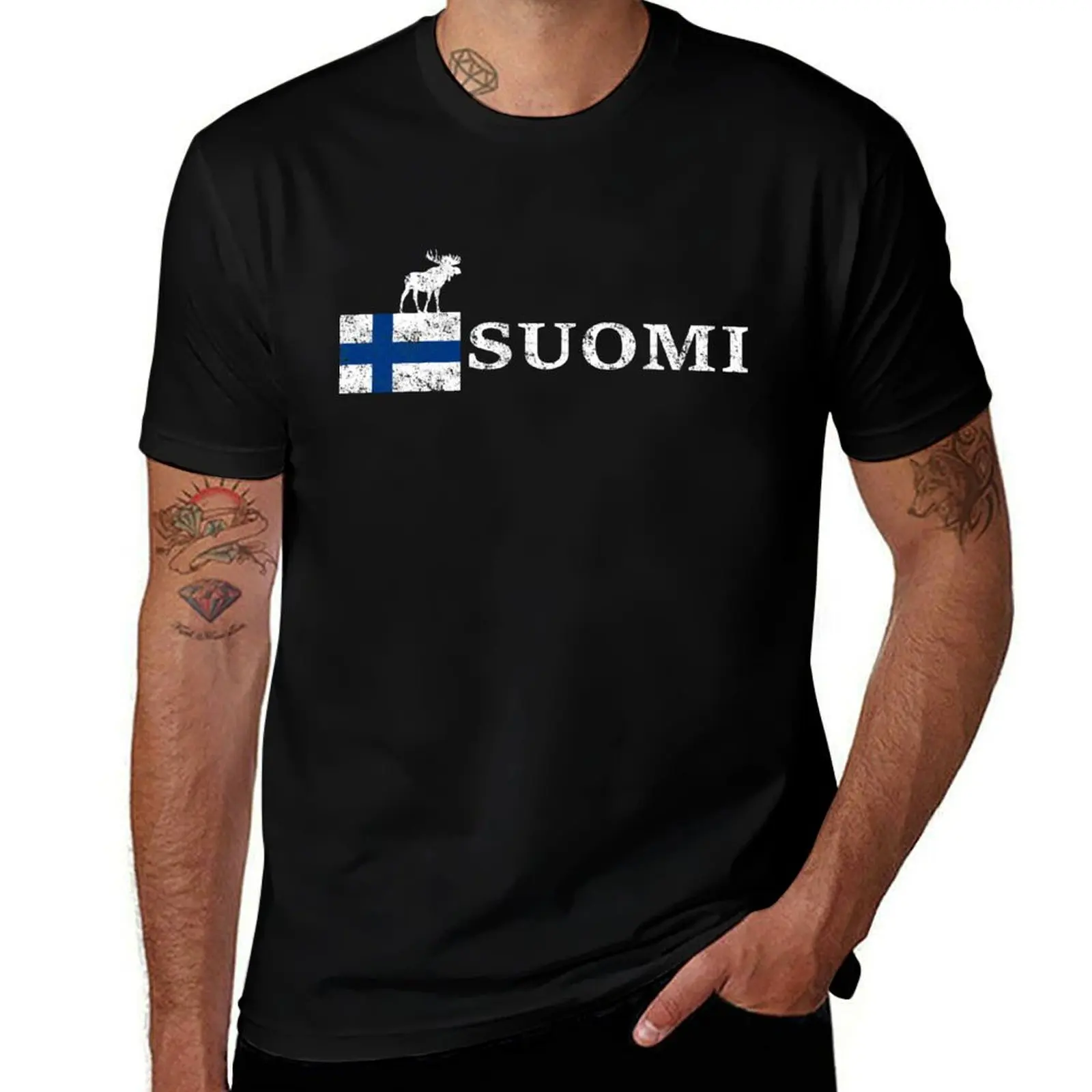 Wikstroem Finland moose flag Suomi used look T-Shirt anime t shirts vintage mens t shirts casual stylish