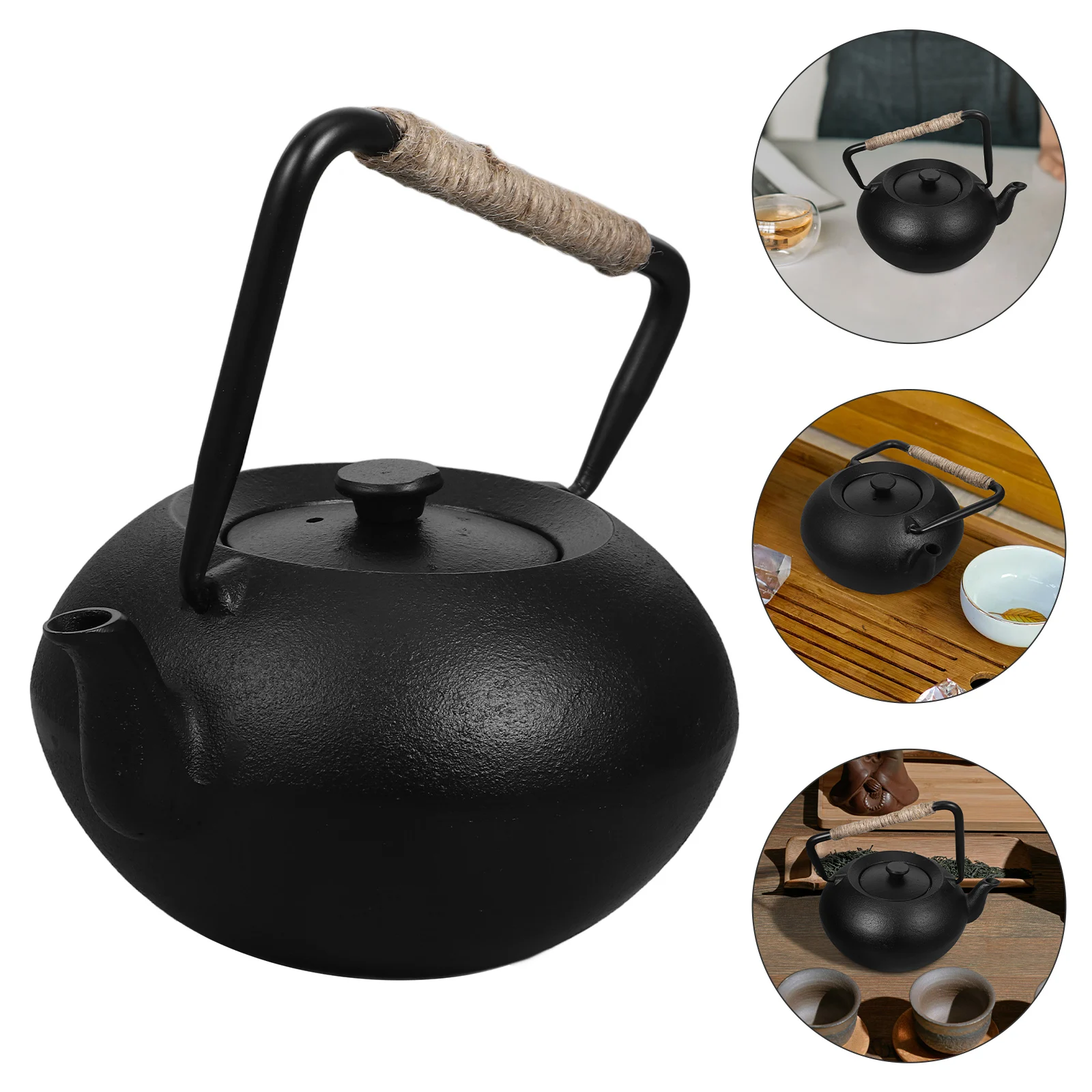 

600Ml Japanese Cast Iron Teapot Black Stovetop Safe Tea Kettle Infuser Handle Home Camping Picnic Vintage Style Tea Pot