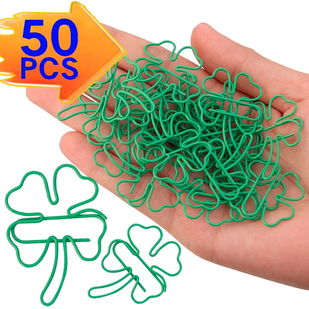 

50-10PCS Lucky Four-Leaf Clovers Paper Clips Metal Paperclip for Bookmarks Photo Organizer Clip INS Style Binding Clamp with box