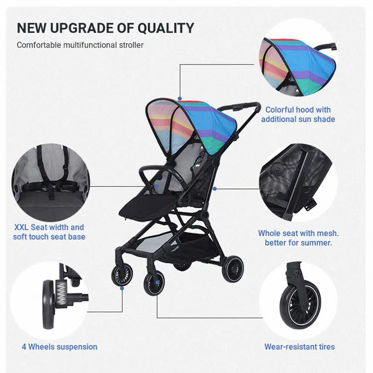 2021 Summer Mesh Seat One Hand Folding Baby Travel Stroller Light Weight