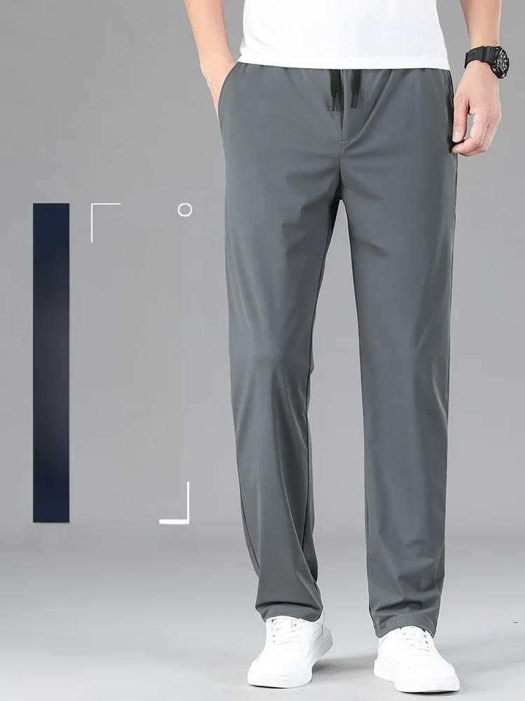 

Ультратонкие летние повседневные брюки мужские свободного кроя прямого кроя из эластичного ледяного шелка, спортивные брюки для города, модные брюки