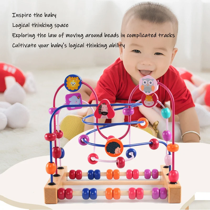 Dziecko Montessori Early Learning edukacyjne zabawki matematyczne drewniane koła koralik drut Maze Abacus Puzzle zabawki dla dzieci chłopiec dziewczyna prezent