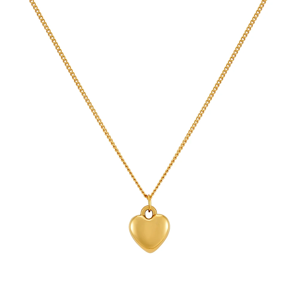 FINE4U Gold Puffy Heart Necklaces Pendants For Women 316L Stainless Steel Dainty Pearl & Cubic Zirconia Love Heart Necklace Minimalist Fashion Jewelry Wholesale