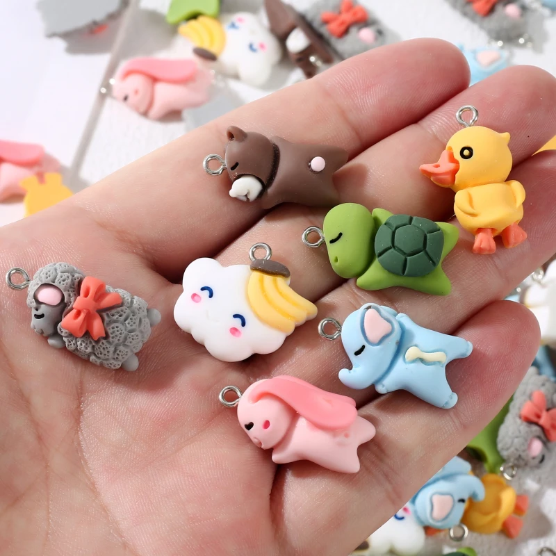 10Pcs Resin Pendant Cartoon Turtle Bunny Elephants Charm For Handmade Jewelry Making DIY Bracelet Necklace Earrings Accessories