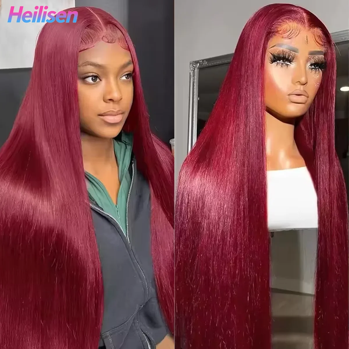 مستقيم 13x6 HD الدانتيل الشفاف الباروكة الأمامية 36 بوصة 220% الكثافة 99J بورجوندي ريال البرازيلي خصلات الشعر المستعار الإنسان للنساء