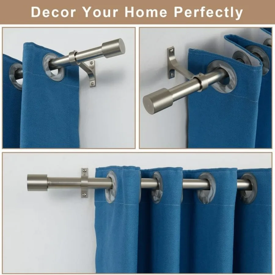 Aste per tende in nichel spazzolato con terminali a cappuccio, aste per tende decorative singole regolabili da 72-144 pollici