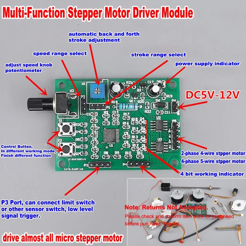 DC 5V-12V 6V Stepper Motor Driver Mini 2-phase 4-wire 4-phase 5-wire Multifunction Step Motor  Speed Controller Module Board