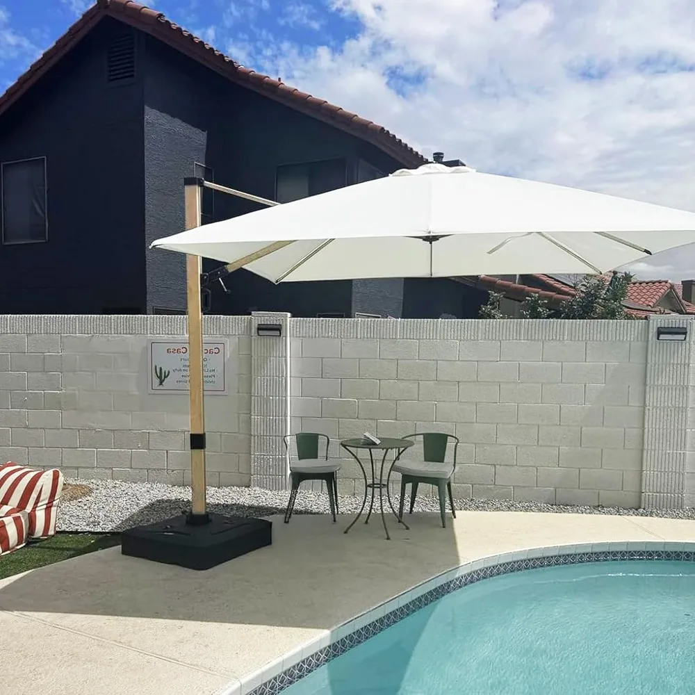 

10FT Patio Umbrella Square Cantilever Umbrella Teak Finished Aluminum Frame Large Windproof Offset Outdoor Sun Umbre