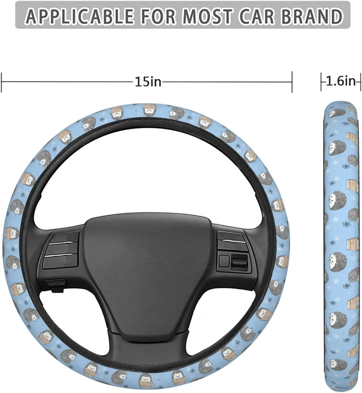 Cute Hedgehogs Blue Steering Wheel Covers Anti Slip Elasticity Car Accessories Steering Wheel Protector Universal 15 Inch