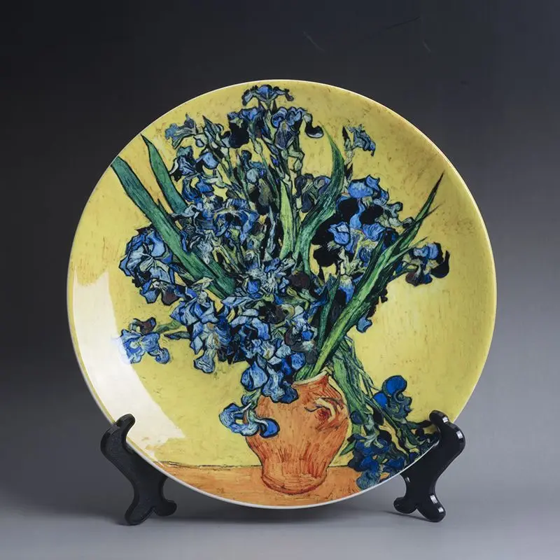 

Ceramic decorative plate hanging on the wall Sunflower European oil painting style Art plate Ceramic