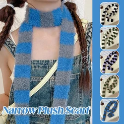 Y2K Fashion Striped Plush Scarf Women's Niche Design Sense Spice Girl Versatile Decoration Korean Version Narrow Small Scarf