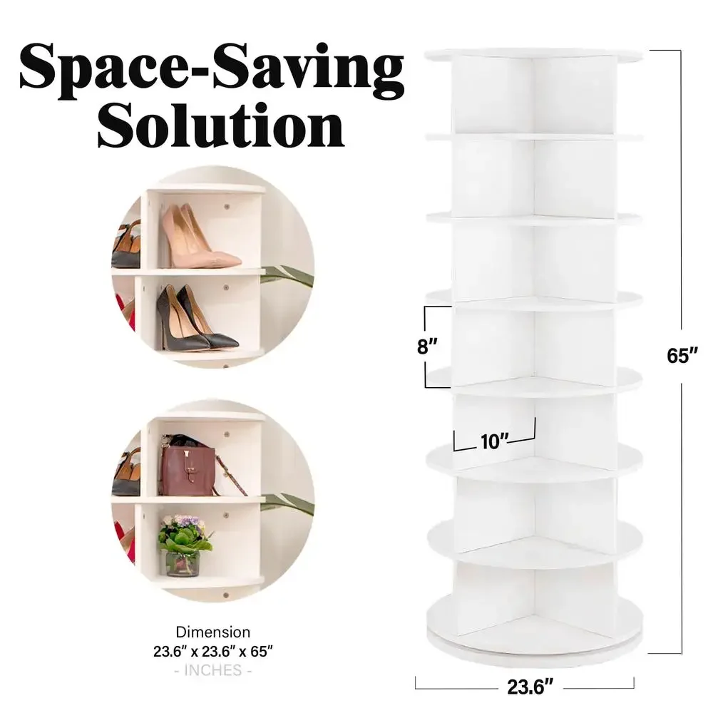 360° Rotating Shoe Rack 7-Tier Organizer Holds 35 Pairs Compact Storage Modern Design Multi-Functional Shoe and Accessory Tower