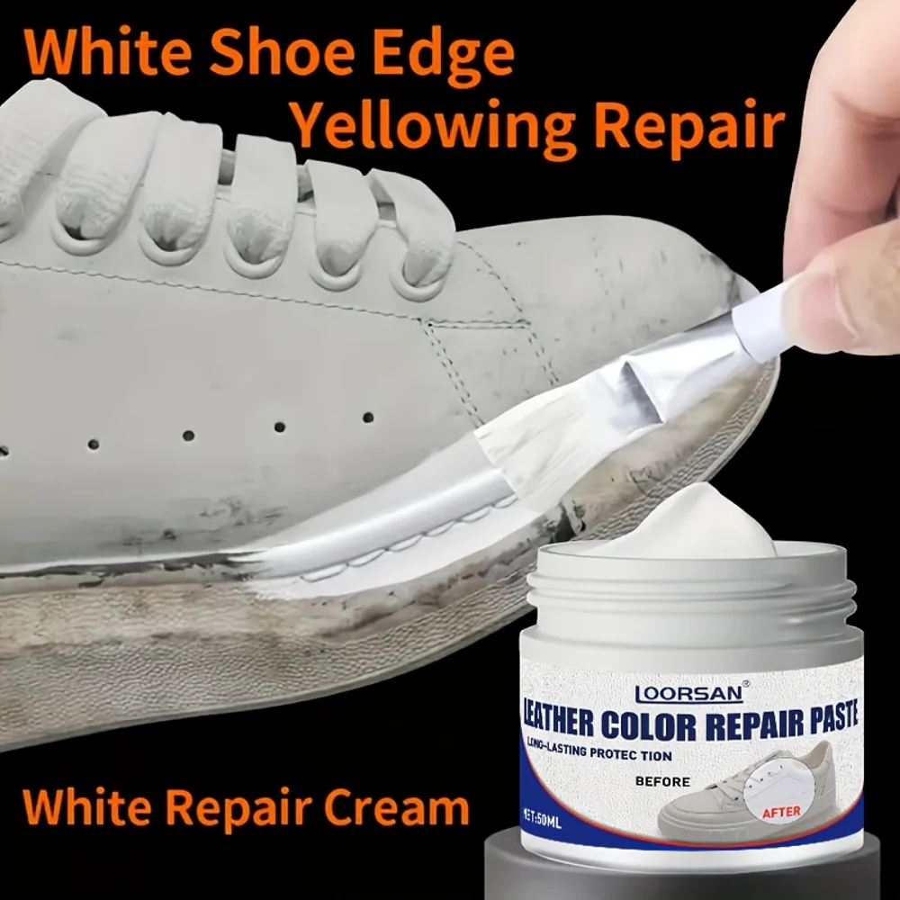 LOORSAN White Leather Repair Cream – Quick Fix Scratches Tears on Shoes Bags Sofa, Long-Lasting Color Restorer Recolor Coating