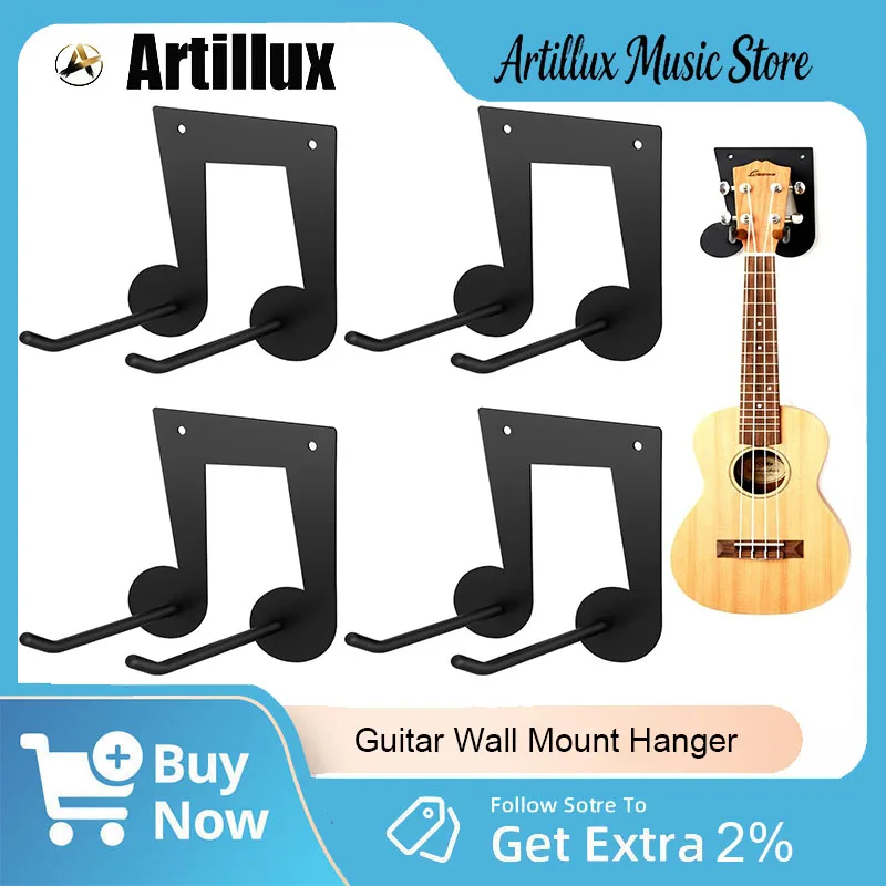 

1/4Pcs Guitar Wall Mount Hanger Solid Wood Note Shape Guitar Holder Hook Stand for Guitar Ukulele Violin Parts & Accessories