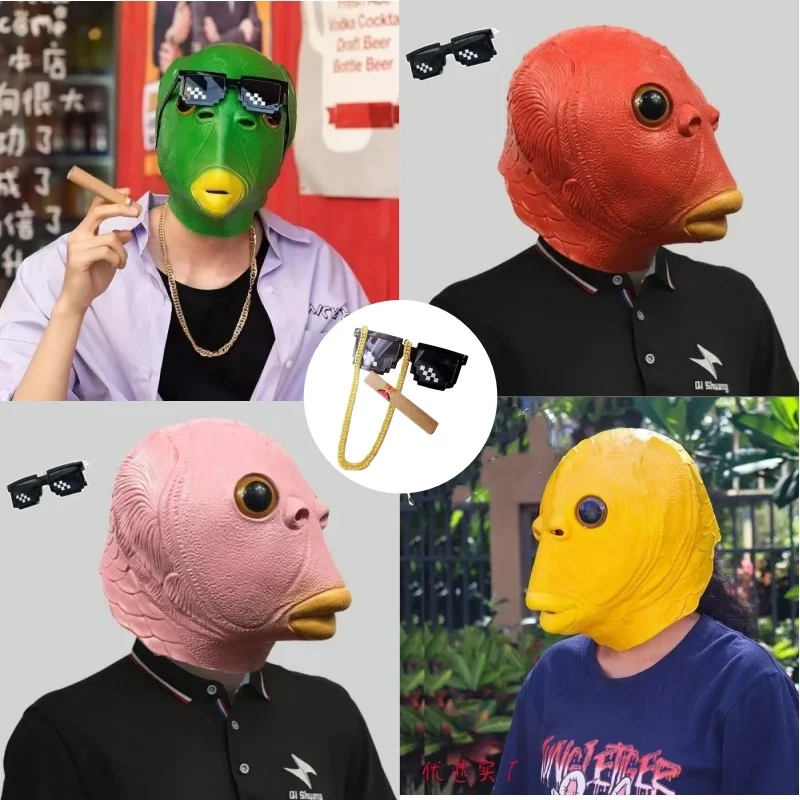 

Cosplay Novelty Halloween Animal Mask Funny Fish Head Mask Costume Party Latex Headdress Cosplay Mask for Men and Women