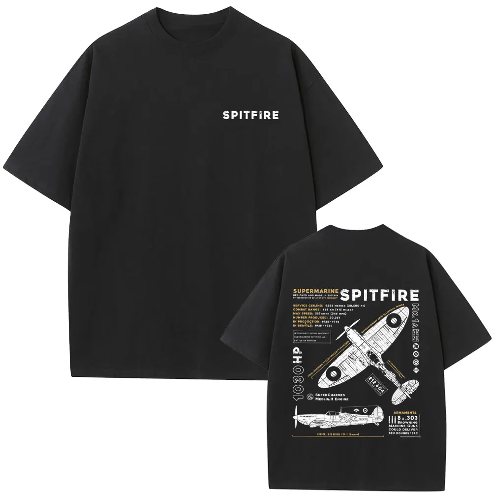 

Vintage Supermarine Spitfire MK 1 T Shirt Men Casual Cotton Short Sleeve Tees Fighter Plane War Pilot Aircraft Airplane T-shirt