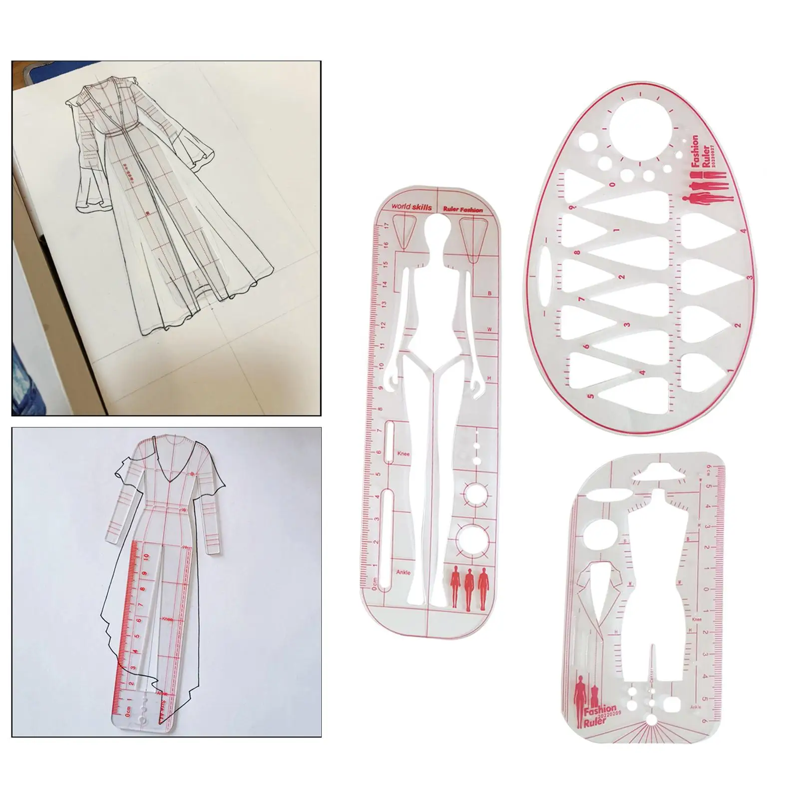 Règle transparente multifonctionnelle pour la couture, modèle de mode, fabricant de motifs, robes, vêtements de travail, règle d'illustration