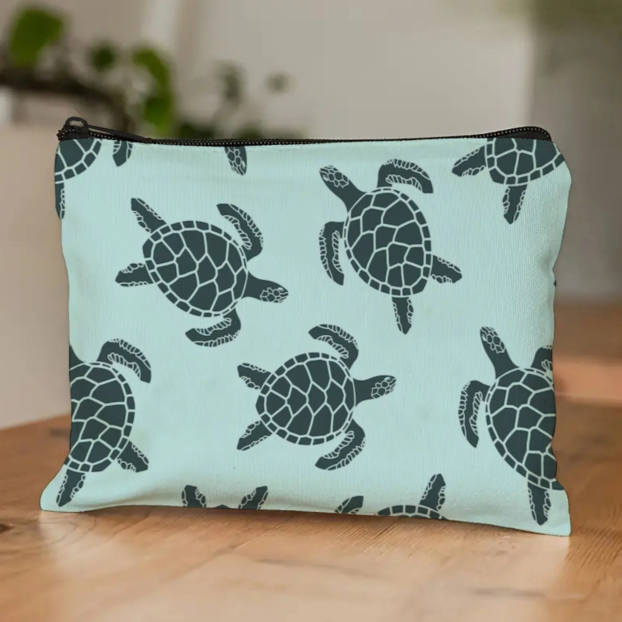 Borsa per cosmetici minimalista per tartarughe Organizzatore da viaggio multifunzionale con modelli di tartarughe sutele Custodia per trucco pieghevole con cerniera