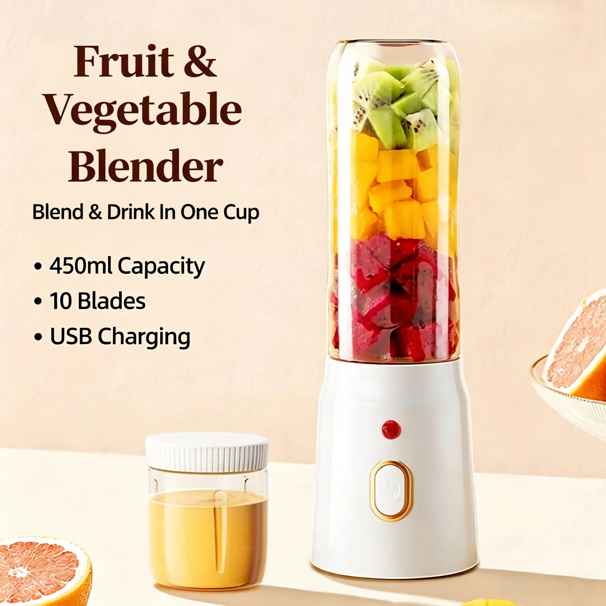 Portable Blender Usb Rechargeable - Blender portable 450 ml, 10 lames,