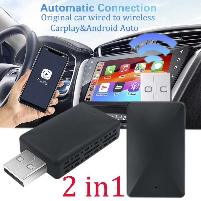 

Обновление 2-в-1 Проводной к беспроводному адаптеру CarPlay Android Auto Smart Plug and Play Carplay Быстрое автоматическое подключение автомобильное воспроизведение