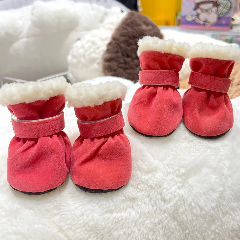 4 pares de zapatos de invierno para perros de gamuza y terciopelo, calzado antideslizante para gatos, calcetines para cachorros, zapatos cálidos y gruesos para mascotas