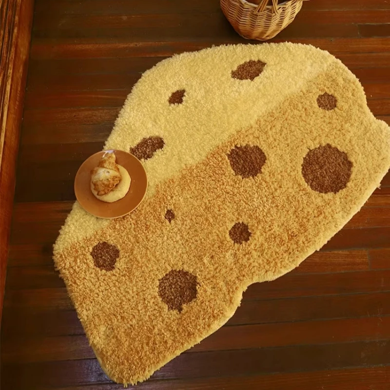 

Cartoon Cheese Rug Tufted Soft Flocking Living Room Floor Mat Soft Non-Slip Children's Bedside Bedroom Bed Carpet Home Decor Mat