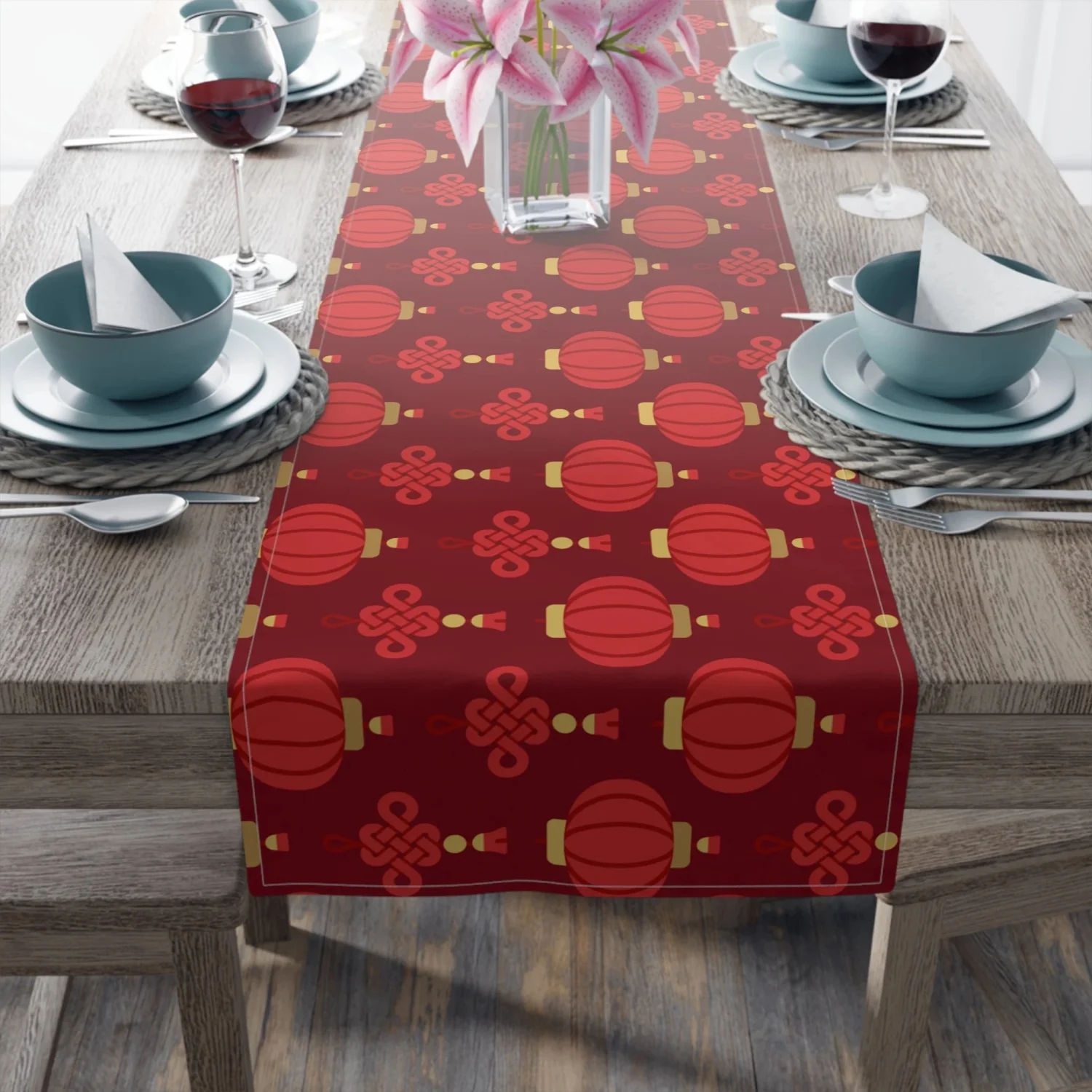 Chinese New Year Table Runner: Red Lantern Decor,Lunar celebration,Holiday Dining Decor, Kitchen Table Decoration