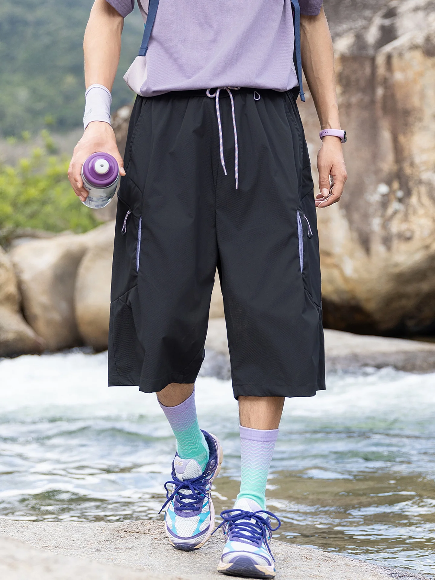 

MMOPTOP Men's Ice Silk Shorts Casual Outdoor Loose Fit Seven-Foot Length Spring Summer Polyester Fiber Non-Iron Sweat-Wicking