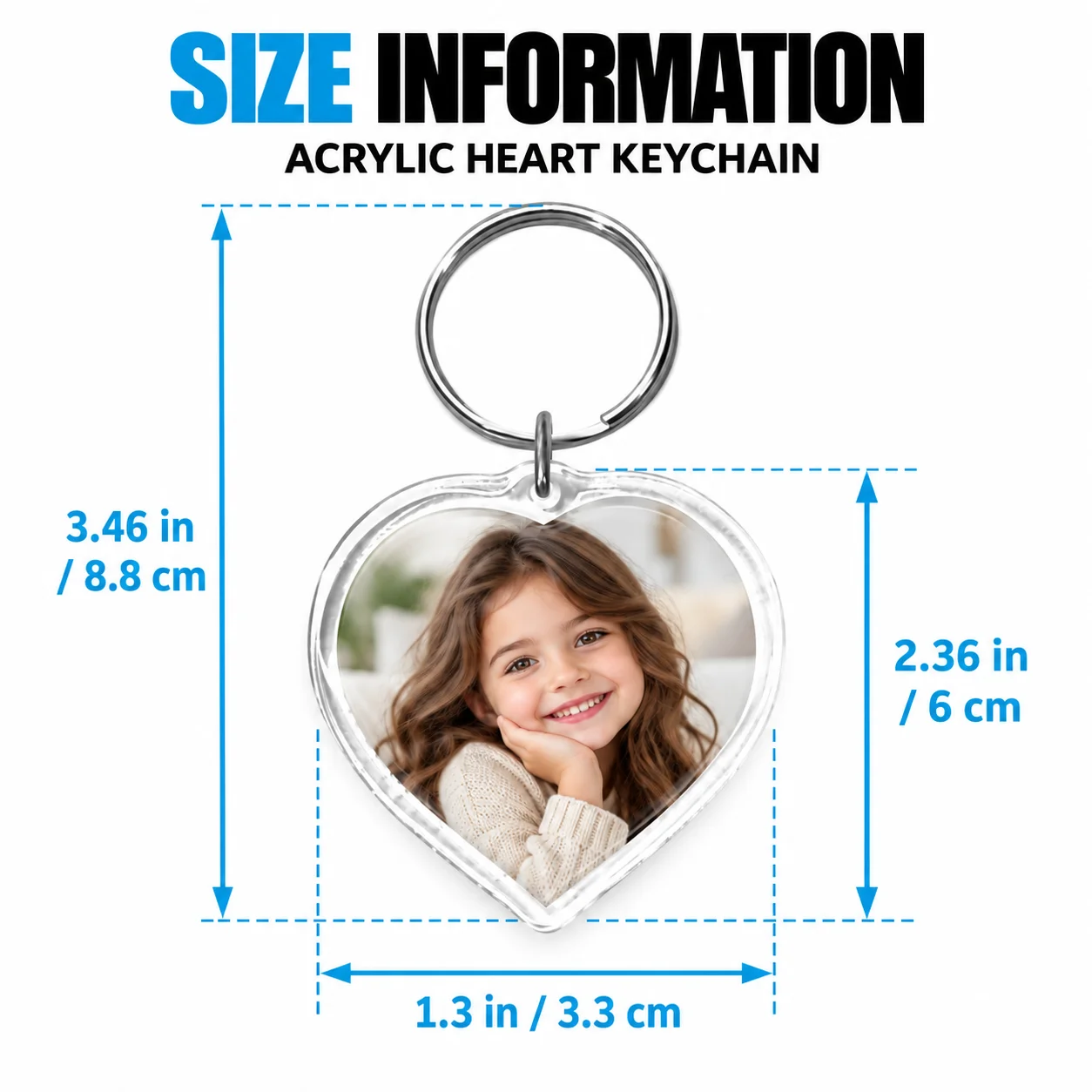 Custom Heart Acrylic Keychain Personalized Photo Keyring Double Sided Print Clear Plastic Tag Metal Ring for Keys Bag Luggage