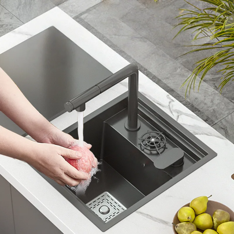 Gray 304 Stainless Steel Handmade Multifunctional Hidden Mini Bar Sink Compact Invisible For Household Commercial Cup Washing