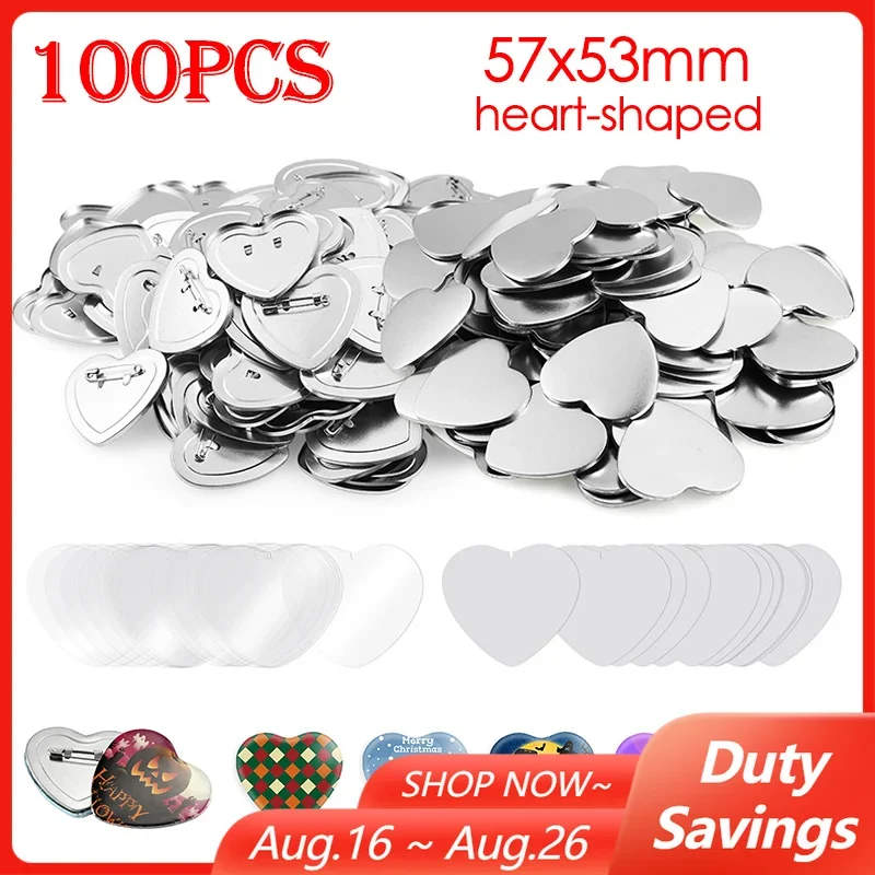 100PCS Heart Mold Badge Press Machine DIY Pin Badge Maker Accessories DIY Metal Blank Pin Badge Maker Parts Supplies