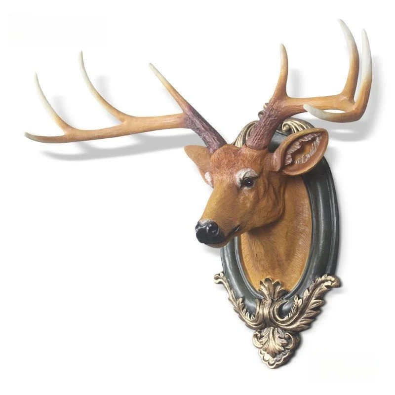

Deer head decorative wall hanging, American retro simulated animal head, European living room dining room entrance