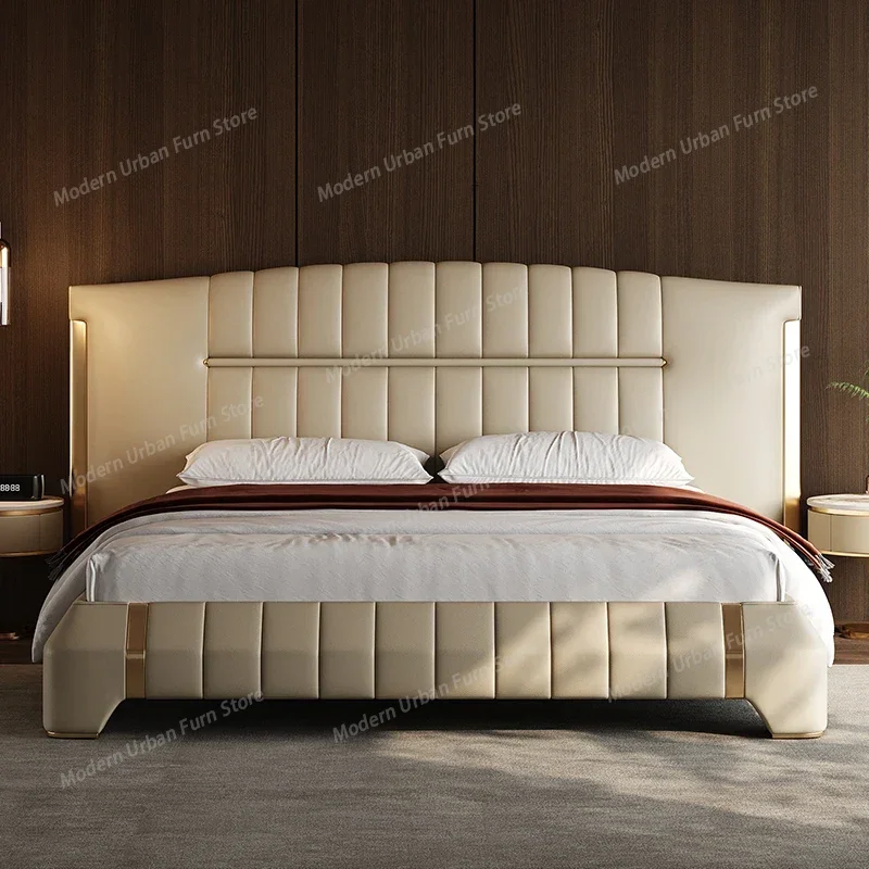 Bed Light Luxury Modern Simple Bedroom Luxury Leather Bed Italian Minimalist Sleeping Office Reception Trendy Furniture