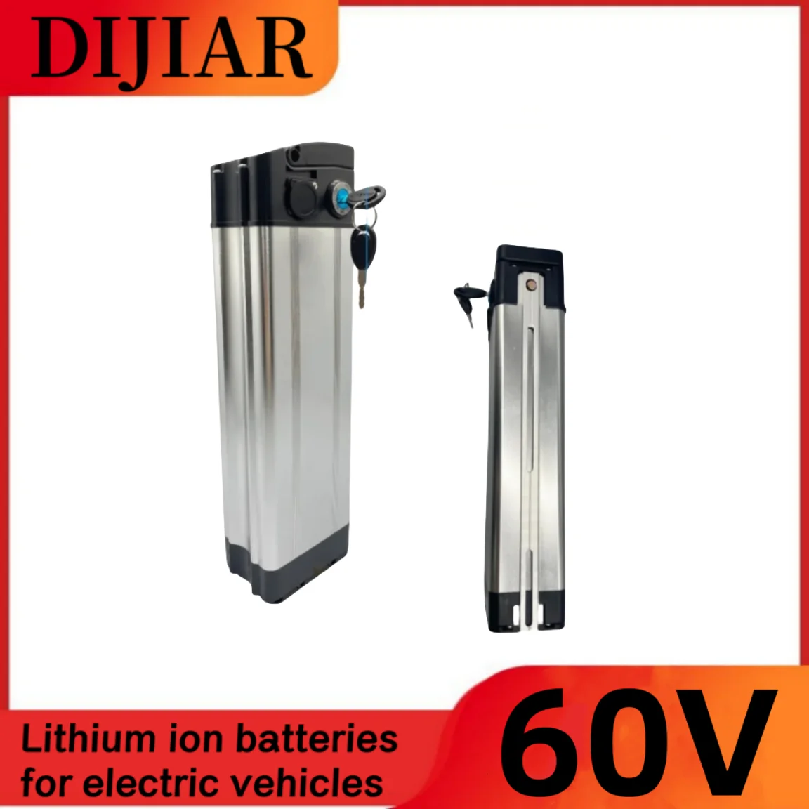 60V15Ah, 20Ah, 25Ah, 30Ah, 100% full capacity lithium-ion battery, aluminum casing, anti-theft lock, complimentary charger