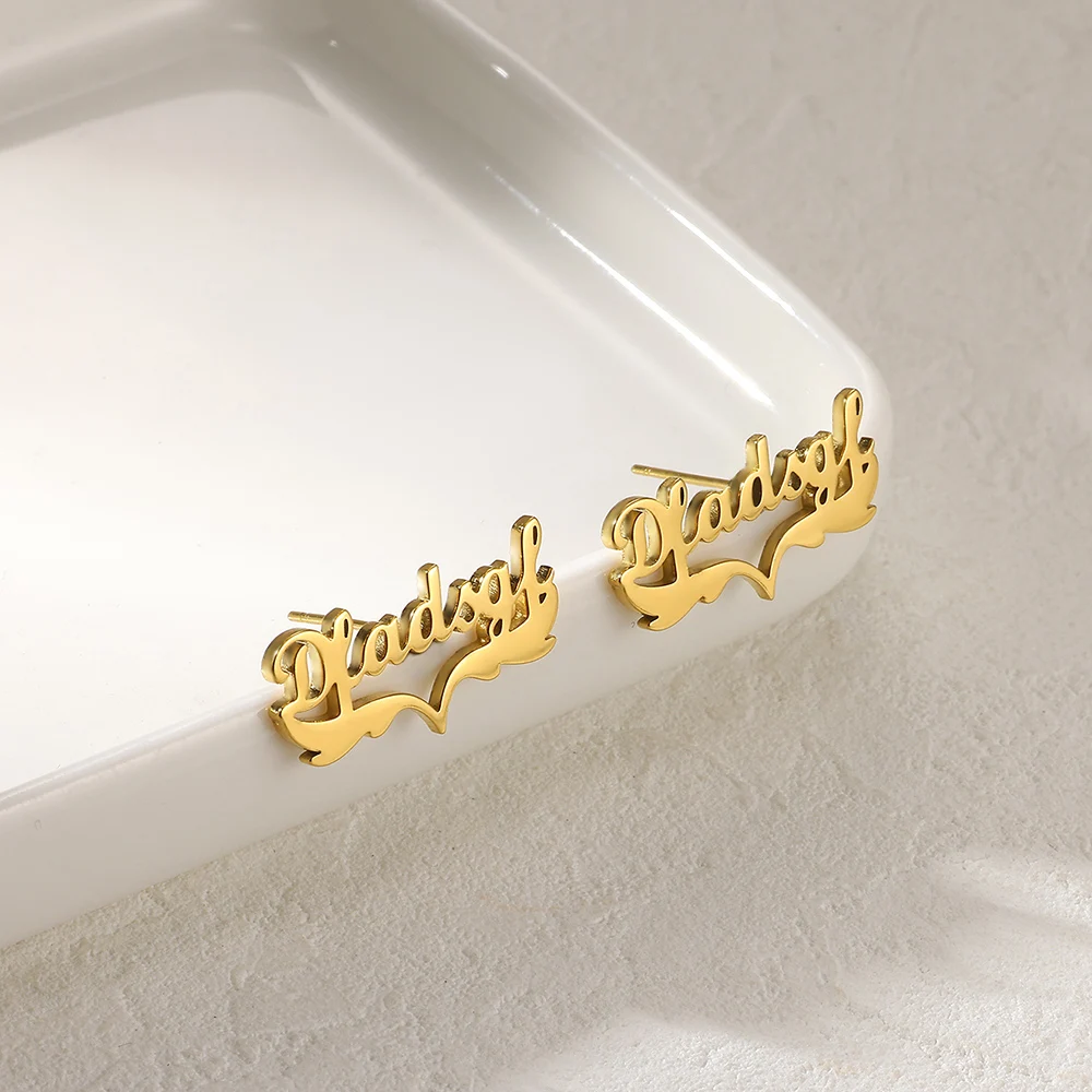

Custom Ribbon Name Earrings For Women Gold Color Stainless Steel Geometric Earrings Personalized Jewelry Mother's Day Gifts