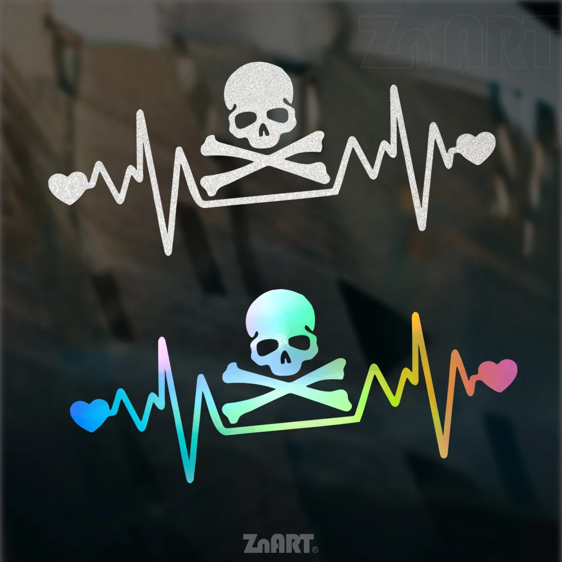 

2D Flat Skull Heartbeat Vinyl Sticker, Waterproof Decal for Motorcycle Helmets & Cars