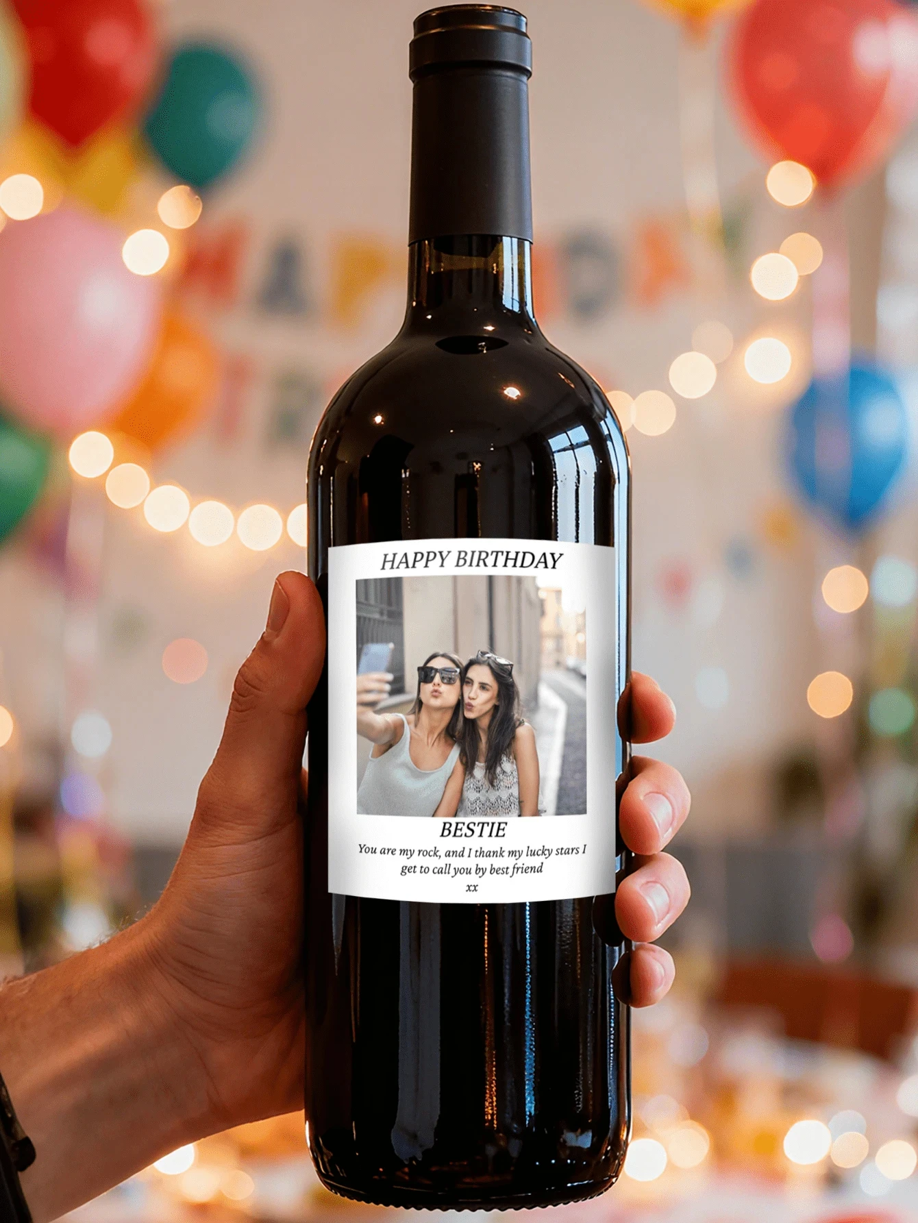 Custom Personalized Wine Label Photo Text Birthday Best Friend Holiday Parties Champagne Whiskey Tequila