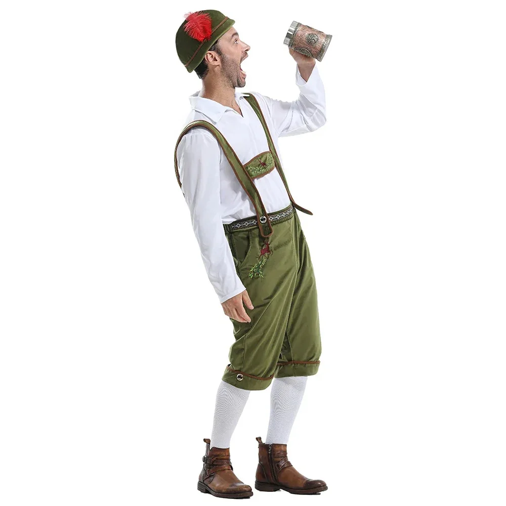 

Lederhosen Oktoberfest Costumes Solid Lace Up Shirt Tight Suspenders Pantsuit Octoberfest Bavarian Beer Party Costume