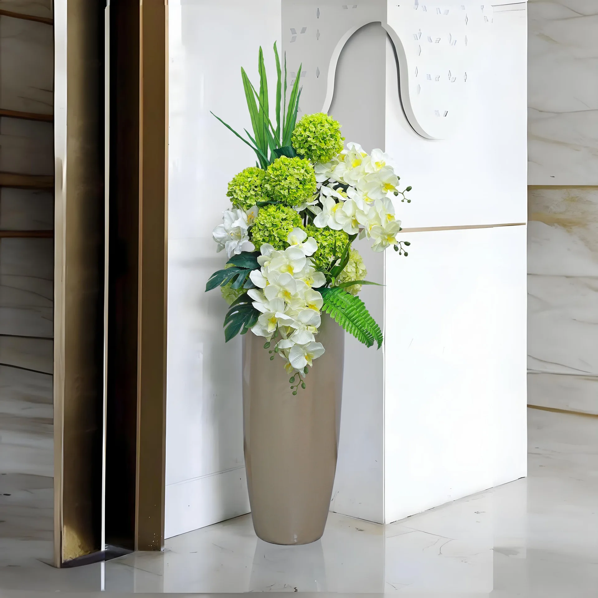 Floor-to-ceiling artificial flower hotel lobby decorative flower company front desk flower arrangement living room
