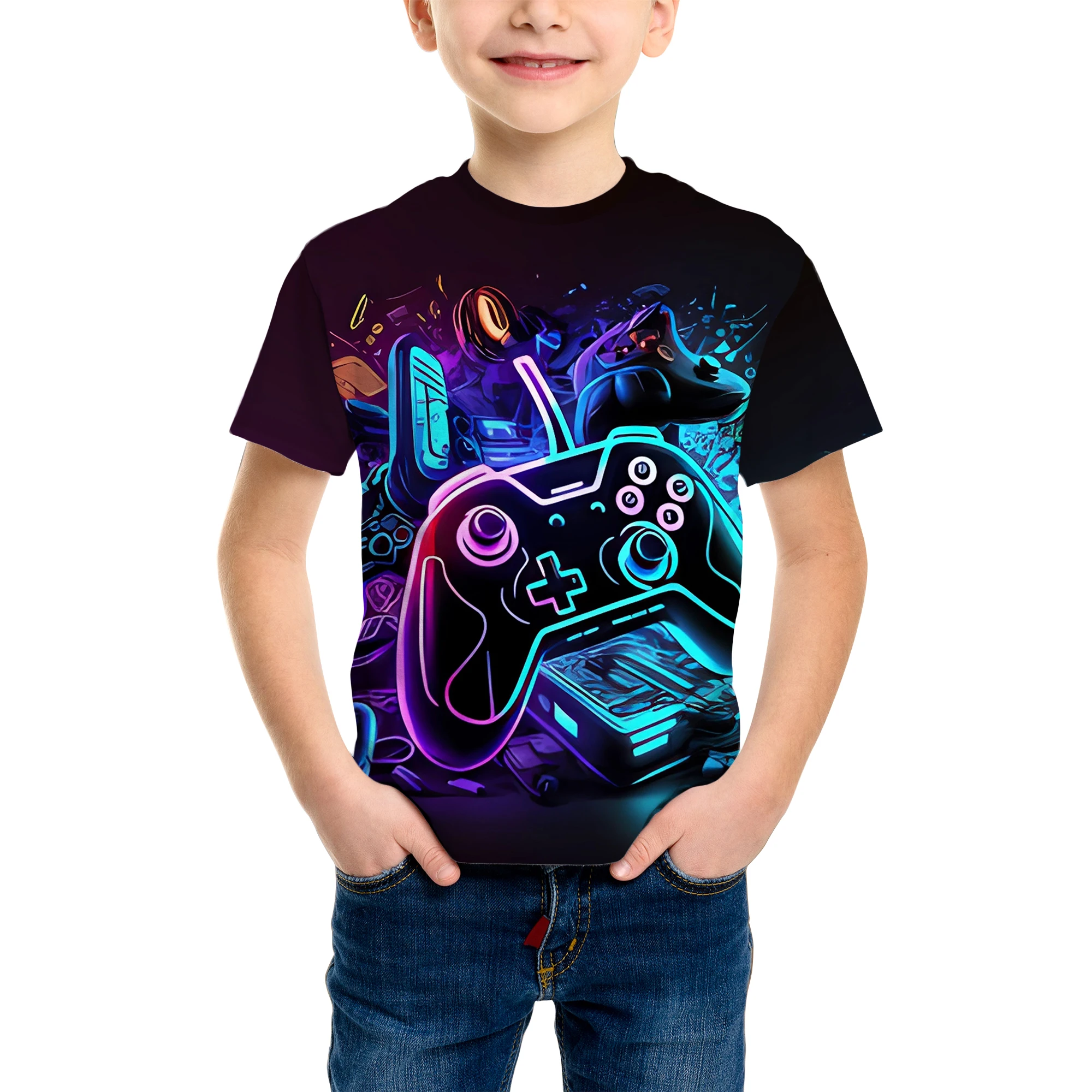 Lässiges Spiel-Muster Kinder-T-Shirt Jungen-Oberteil Baby Sommer Kurzarm-Kleidung Kinder 3-12 Jahre T-Shirts Neuartiges Kinder-T-Shirt