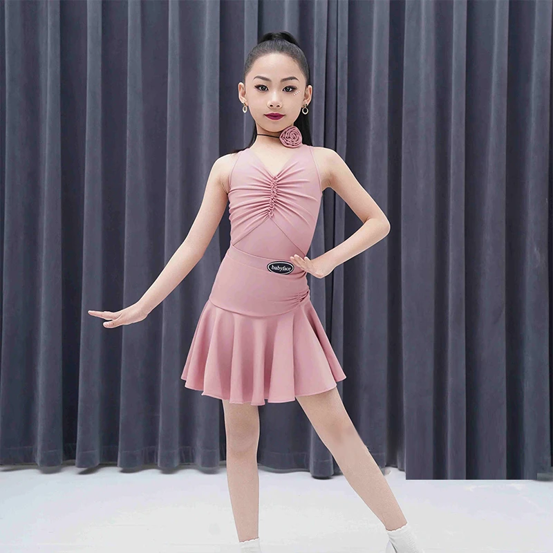 

Children's Latin Dance Competition Costume Girls Samba Tango Dance Dress Kids Dance Sleeveless Practice Wear Pink VBH1545