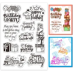 1Sheet Happy Birthday Blessings Clear Stamps Birthday Words Clear Stamps Balloon Cake Silicone Stamps for DIY Scrapbooking Photo