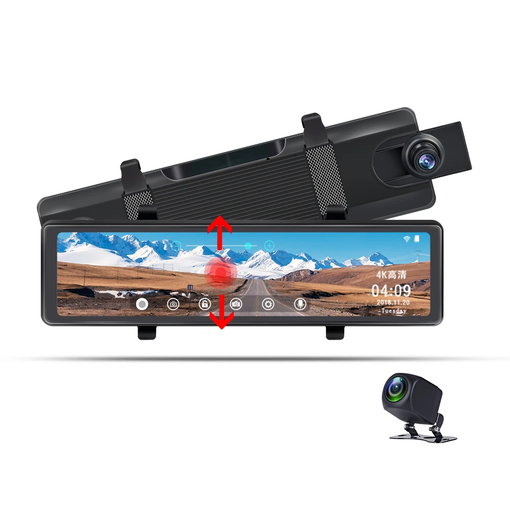

12" Car DVR 4K 3840*2160P Dash Cam Rear View Mirror GPS Camera Car Camera Video Recorder Parking